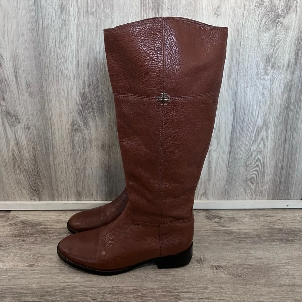 Tory Burch Jolie Tall Riding Boots Womens 9.5 Brown Pebbled Leather Equestrian